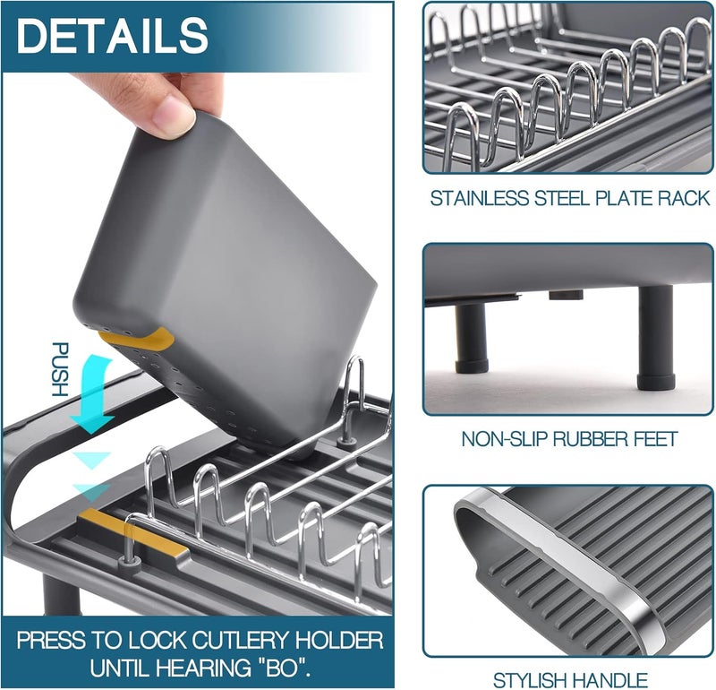 TOOLF Small Dish Drying Rack, Mini Expandable Compact Dish Rack, Slim Extendable Stainless Steel Dish Drainer for Kitchen Plate Storage, Space Saving Dish Strainer in Sink or on Home Countertop, Gray - Image 5
